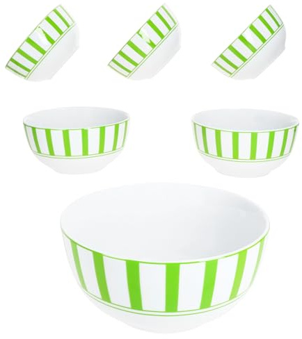 MamboCat Split grün 6er Set Müslischale 14cm I 400ml I weiße Porzellan-Schüssel mit Streifen für 6 Personen I Schälchen für Salat, Suppe, Müsli, Chips & Co.