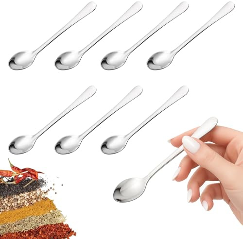 Pack of 8 Tiny Stainless Steel Spoons, iny Spoons Set Little Pepper Salt Spoons, Mini Size 7.5 cm, Cute Small Stainless Steel Spice Spoon, for Spices Salt Powder Shape Seasoning Jar