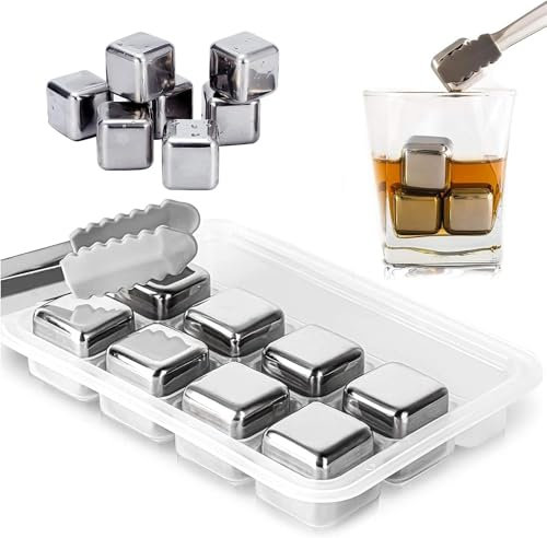 8 cubetti di ghiaccio riutilizzabili in acciaio inox, adatti per alimenti, in acciaio inox, per cocktail, Gin Stones