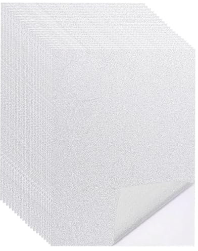 20 Blatt Silber Glitzerpapier zum Basteln, A4 Selbstklebende Glitzer Papier, Glitzerndes Bastelpapier, Glitterpapier Glitterkarton für DIY Handwerk, Grußkarten, Scrapbooking (21 x 29.7 cm, Silber)