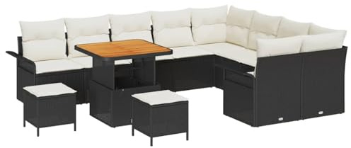 vidaXL Trädgårdsoffset med kudde 12 pcs Svart konstrotting, Trädgård och terrass, modern, modulär möbelset, utomhus rattan-soffa, lätt, UV-beständig, bekväm, stilren