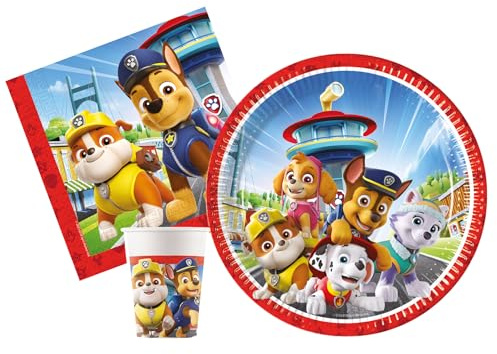 Kit Party Tavola Paw Patrol Rescue Heroes per 24 persone (88 pezzi: 24 piatti Ø23cm, 24 bicchieri 200ml, 40 tovaglioli 33x33cm)
