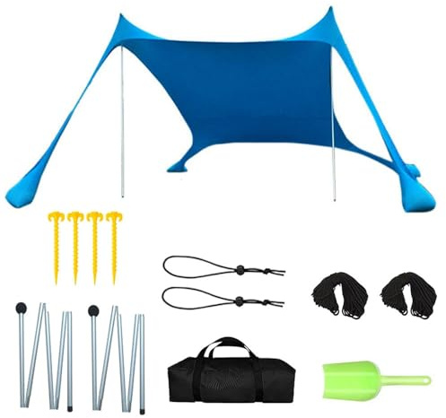 GDAONUDK 3 x 3m Playa Familiar Plegable, UPF50 Refugio Solar Playa con Postes Aluminio Y Bolsa Transporte, Tienda de Campaña, Toldo Parasol Portátil para Camping Picnics(A Blue,200 * 160 * 150CM)