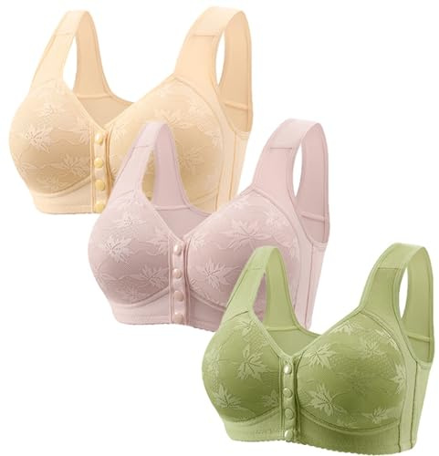 Lot de 3 Soutien Gorge Armature Grande Taille sans Push-Up Mode Larges Bretelles Ouvert Devant 2025 sous-Vêtements Coton Soutien-Gorge Bra BH Soft Respirante Brassière