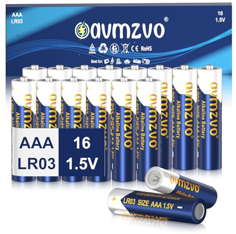 avmzvo Pilas AAA, pilas LR03, 16 unidades, alcalinas de 1,5 V, potencia duradera, potente, se puede utilizar para juguetes, despertador y otros dispositivos electrónicos