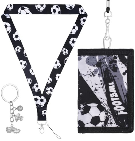TPTGIAR Football Kids Wallets for Boys Wallet with Lanyard Football Keyring