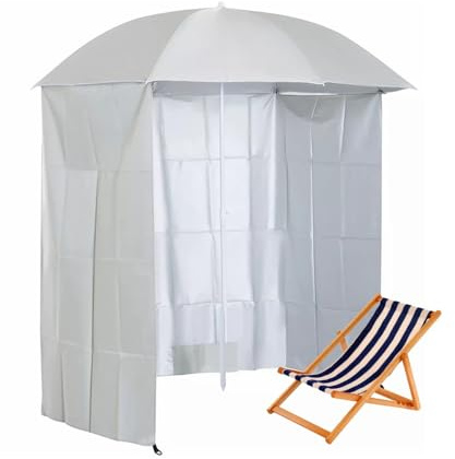 Parasol portable d'extérieur de 2,1 m avec paroi latérale - Grande tente de plage - Protection UV - Parasol de terrasse - Abri (beige) - Idéal pour le camping et les pique-niques