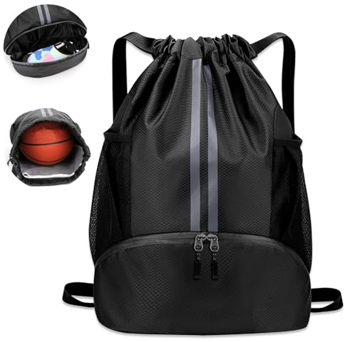 TPVUPC Mochila Cuerdas Mujer Hombre, Bolsa de Deporte Cordón Impermeable, Mochila Gimnasio, Mochila Deportiva Cuerdas, Mochila con Cordón, Bolsa de Cuerdas con Compartimento de Zapatos y Bolsillo