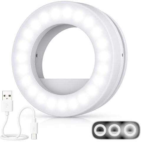 Selfie Ring Light Clip On Rechargeable, 40 LED Portable Ring Light with 3 Modes, Dimmable Phone Light for Makeup, Video, Zoom Meetings, Content Creators, 3 Hours Use from One Charge
