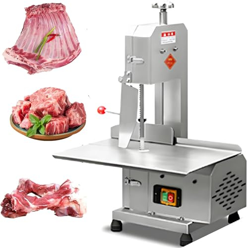 HajMyrdonyx Commercial Electric Meat Bone Saw Electric Meat Band Saw Machine 750W High Power Electric Meat Cutter Machine, 6 Saw Blades, 0-13CM Cutting Thickness for Chicken Fish Beef