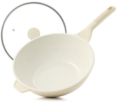 SENSARTE Ceramic Nonstick Wok with Lid, 11 Inch Non Toxic Stir-fry Pan Induction Cookware, Deep Frying Pan Skillet with Stay-Cool Handles, PFAS/PTFE/PFOA Free