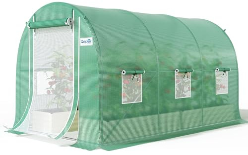 Quictent 10x7x7 FT Essential Greenhouse for Outdoors, Portable Walk-in Tunnel Hoop House with 6 Screen Windows & Zipper Door, Heavy Duty Frame for Garden Plant Vegetable, Green