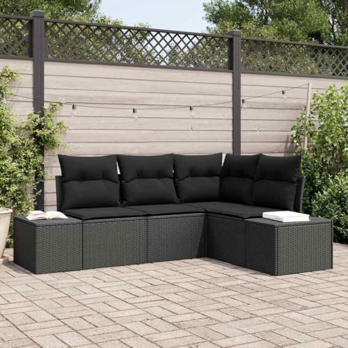 Tonture Gartensofa-Set 4-teilig, Schwarz Poly-Rattan, Modulares Loungeset für Terrasse, Balkon, Außenbereich, Wetterfest
