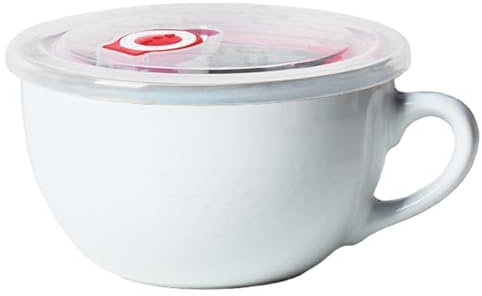 Hotainoys Taza de Sopa con asa y Tapa 700 ml Apto para microondas y lavavajillas Tazón de Sopa de cerámica Tazón Vintage glaseado para Ensalada, Cereales más Taza