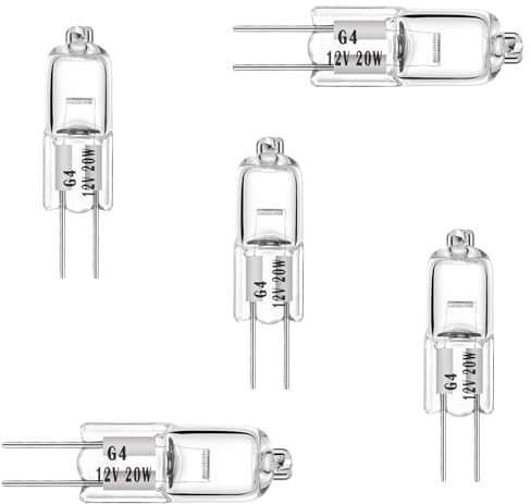 FarShiller G4 Bulb,12V 20W (5 Pack) Halogen Light Bulbs 2 Pin, Replacement for Under Cabinet Puck Light,Chandeliers, Accent Lights, Track Lighting，G4 Light Bulbs