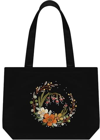 ERKOON Canvas Tote Bag,Mit Blumenmuster Canvas Tasche Stickerei Set, DIY Stickset für Anfänger Erwachsene mit Sticken Taschen, Stickrahmen, Farbfäden, Anleitungen& Werkzeug, Für Alltag, Einkaufen