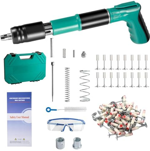 Manual Mini Steel Nail Gun - 5-Speed Bolt Gun with 100 Pieces Round Nails, Quiet Concrete Nailer for Brick Walls, Concrete, Wood, Cable Ducts & Ceiling Mounting - Ideal for DIY & DIY