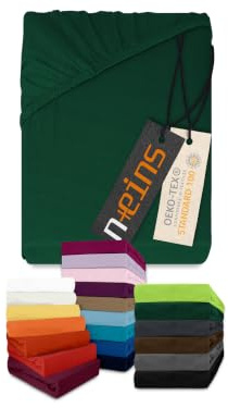 npluseins Jersey Spannbetttuch 100% Baumwolle, 180-200x200 cm, Dunkelgrün | Öko-Tex Standard 100, hautfreundlich, atmungsaktiv, elastischer Rundumgummi, faltenfreier Sitz, formstabil, strapazierfähig