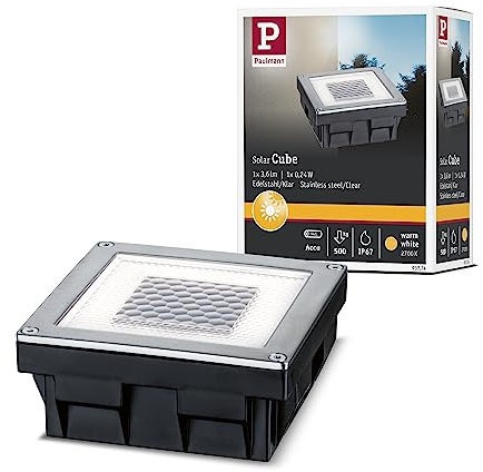 Paulmann 93774 Special Encastré kit solaire sol Cube, IP67, LED 1x0,24W, 100x100mm, clair, Acier/Polycarb.