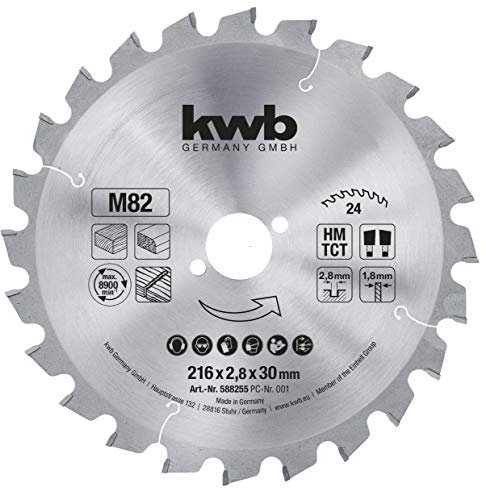 kwb Kreissägeblatt 216 x 30 mm, Made in Germany, schneller Schnitt, Sägeblatt geeignet für Weich- und Hartholz, Tischlerplatten und Spanplatten
