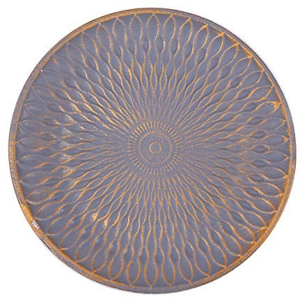 Flanacom PREMIUM Dekoschale aus Holz - Tisch-Deko mit Verzierungen - Design Holz-Schale - Wohnaccessoires - Robustes Deko-Tablett - Obst-Schale - Moderne Deko Wohnzimmer - ca. 28 x 28cm - Grau Gold