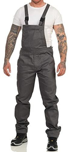 Mivaro Herren Latzhose für die Arbeit, mit vielen Taschen, elastische Träger und Bund, Größe:5XL, Farbe:Anthrazit