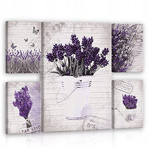 WallArena Leinwand Bilder 115x70 cm | Lavendel, Leinwandbilder, Bild auf leinwand, Format: 170x100 cm (BxH) - 5-einteilig auf Canvas Leinwand. Das