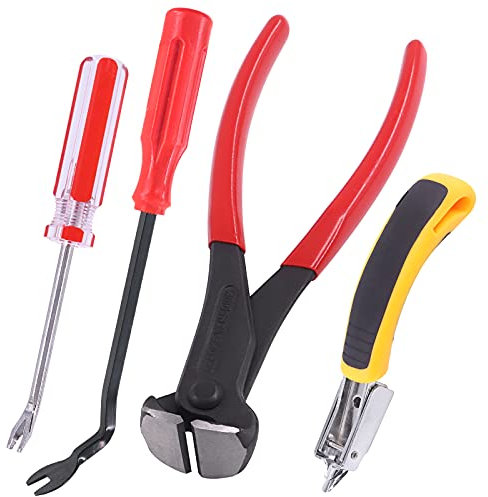 Tanstic 4Pcs Nail Puller and Staple Remover Tool Set Including 7'' End Cutting Plier, Tack Pullers, Carpet Remover for Removing Nail and Staple on Furniture, Floor, Wooden Case, Carton, Photo Frame