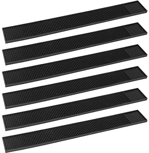 PINGEUI 6 PCS 24 x 3 Inches Black Rubber Bar Mat, Non-Slip Bar Service Spill Mat, Heat Resistant Dish Drying Bar Spill Mat for Counter Top, Cafe, Bar, Kitchen, Restaurant, Hotel
