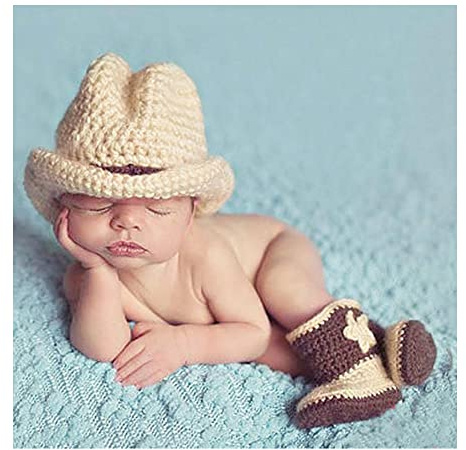 CCWORAN Baby Shooting Newborn Cowboy Hat Photo Shooting Boy Girl Baby Photoshooting Crochet Costume Outfit Newborn Set Baby Shooting Accessories Photo Baby Photography Photography Props Light Gray