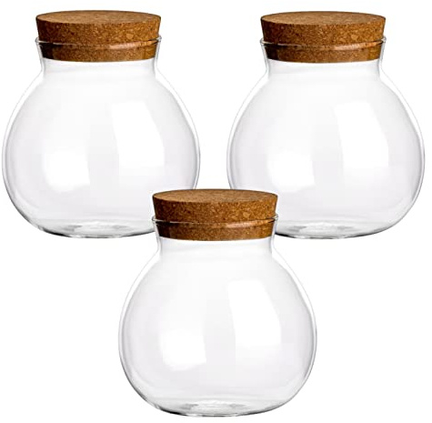 gouveo 3er Set Vorratsglas 600 ml Kugelform aus Borosilikatglas mit Korken - Vorratsdose mit Korkverschluss - Korkenglas zur Aufbewahrung von Lebensmitteln