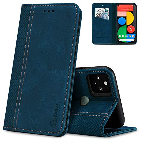 AKABEILA Hülle für Google Pixel 6A Premium Leder Flip Wallet Case mit Magnetverschluss Kickstand Kartenfächer Folio Handyhülle Cover Stoßfest Blau
