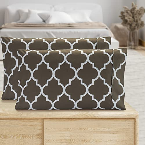 Valerian Trellis Printed Pillowcases 2-Piece Set Egyptian Quality 1500 Thread Count Timeless Classic Designs Soft and Smooth Weave, Wrinkle Resistant, Trellis Queen Pillowcase, Gray
