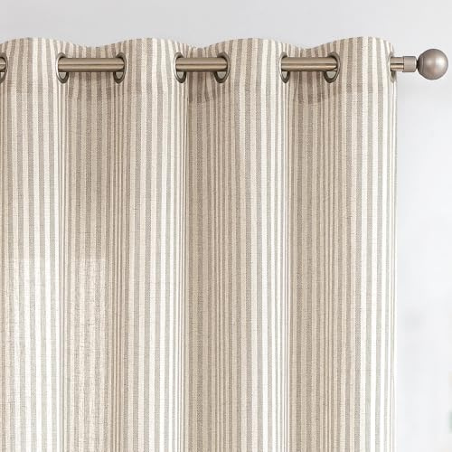 Vangao Linen Striped Curtains for Living Room Bedroom Farmhouse Tickingstripe Light Filtering Window Curtains Printed Drapes Grommet Top 2 Panels Grey W50 x L63 Inch