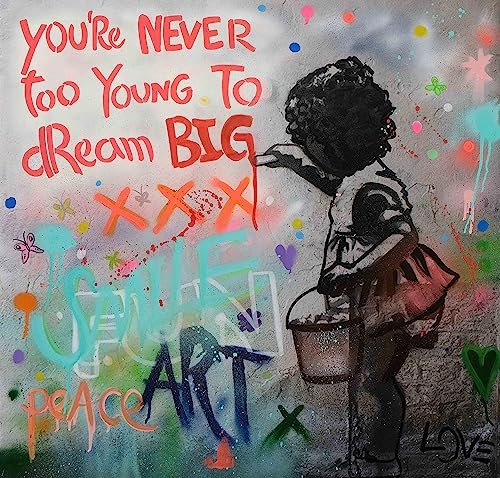 Kunstbruder - Banksy Pop Art Leinwand Bilder Dream Big Bunt/Kinderzimmerbild Motivation Sprüche Art/Wohnzimmer Deko Leinwanddruck/fertig zum Aufhängen (80x80 cm)
