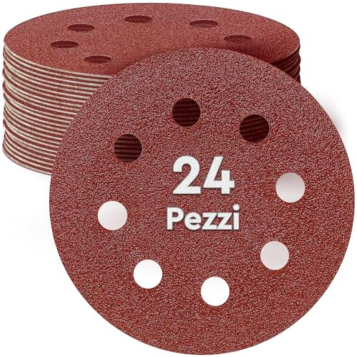 Effektwerk Sanding Discs (24 Pack, 8 Holes), 125mm Sandpaper for Random Orbital Sanders, Self-Adhesive w/Hook & Loop Closure, Fine & Coarse Grinding w/ 40/60/80/120/180/240 Grits (4 Pcs each)