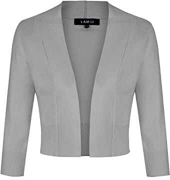 MINTLIMIT Cardigan Noos Strickjacke Damen Kurz V-Ausschnitt Langarmshirt Basic Bolerojacke Freizeit Boleroshrug,Hellgrau,XL