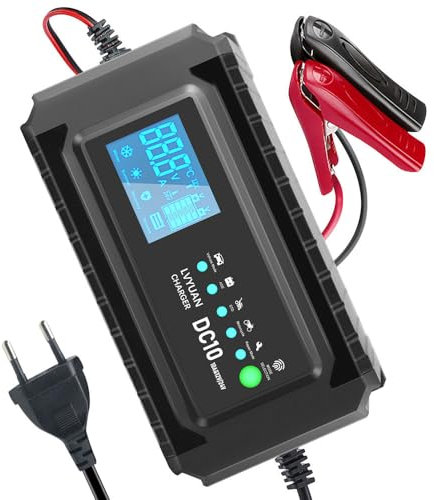 LVYUAN 10A Ladegerät Autobatterie, 12V/24V Fahrzeugbatterieladegerät, Batteriewartungsgerät, Erhaltungsladegerät, Floatladegerät und Desulfator für AGM, Motorrad und Blei Säure Batterien