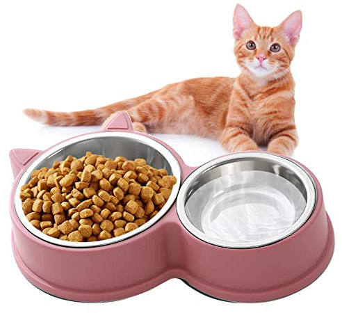 HUTVD Gamelle Double pour Chat en Acier Inoxydable - Mangeoire et Abreuvoir pour Chiot (Rose)