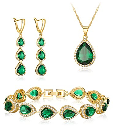 Clearine Schmuck Set für versilbert klar Teardrop kubischer Zirkonina Halskette Lange Ohrringe und Armband für Damen Braut Party