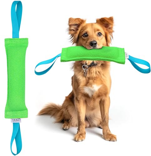YES4QUALITY - Juguete de morder para Perros - 30x9 cm, Verde - Juguete de Tirar Duradero con 2 Asas Resistentes - Almohada de morder de Nailon Resistente para Perros pequeños y medianos