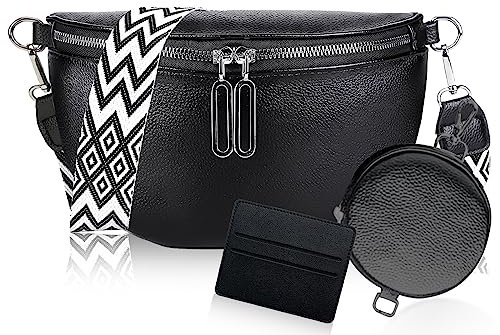 Bauchtasche Damen Leder Breiter Gurt Crossbody Bag Damen Bauchtasche Damen Stylisch Leder Bauchtasche Mit Breitem Gurt Crossover Bag Damen Schwarz Crossbag Damen Groß Bodybag Damen Elegant
