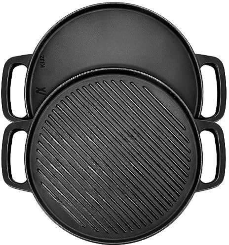 GGC Cast Iron Reversible Griddle, 12 inch Griddle Pan for Stove Tops, Gas Grills and Outdoor Cooking, Double-sided Griddle Plate with Baking Flat and Ribbed