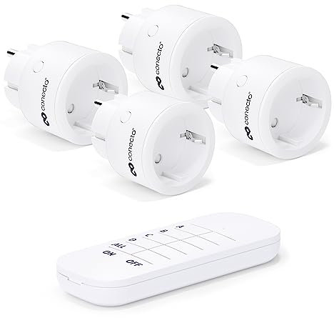 conecto® Set di prese wireless: 4 prese wireless e 1 telecomando, uso interno, 2300 watt, design compatto, bianco