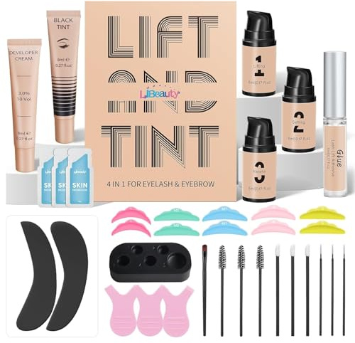Libeauty Lash Lift and Color Kit Brow Lamination Kit with Black Color Quick Lifting Perming & Voluminous Coloring with Complete Tools DIY Eyelash Perm Use at Home & Salon Supplies