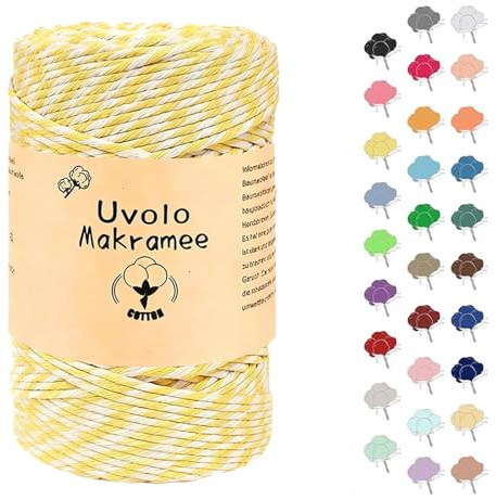 Uvolo Makramee Garn 3mm x 200m, Makramee Baumwollgarn, Baumwollgarn für Blumenampel Basteln, Pflanzenbügel und DIY Handwerk Mit Papierbox