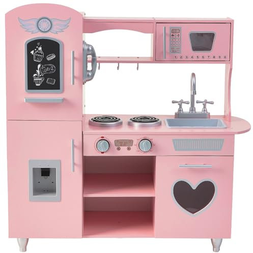 Bandits and Angels Holz-Kinderküche Vintage Pink ab 3 Jahren – Thekenhöhe 45 cm – Für Mädchen – Kinderküche – Spielzeugküche – Rosa Spielküche