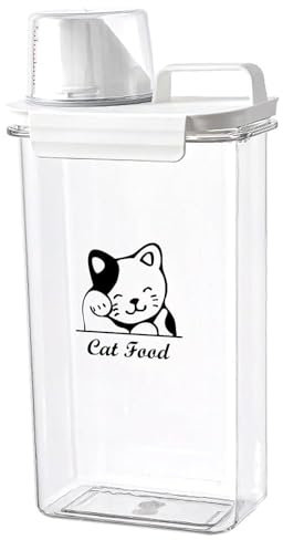 Geyecete Cat Food Storage Container, Pet Food Container, 2.5 Litre Cat Food Box, Plastic, Transparent, Dry Food Storage Container for Cats with Measuring Cup, Portable, BPA-Free