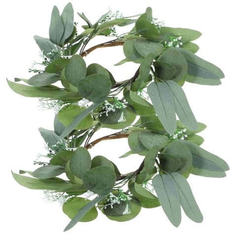 2 Stück Dekorative Kerzenringe Eukalyptus Grün aus Seidenstoff und Pe | Realistische Form, Angenehm zu Berühren, Waschbar, für Raumdeko und Feste