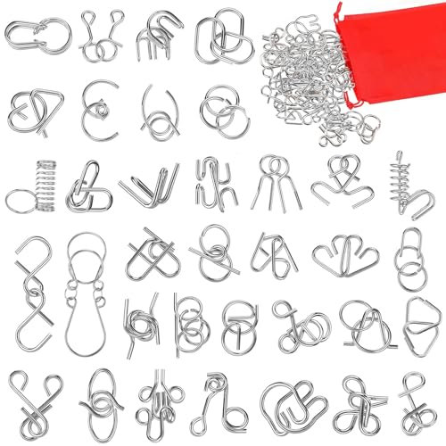 Xrten 36 Piezas Rompecabezas de Metal, Rompecabezas Brain Teaser Puzzle, Juguetes Mágicos de Alambre de Metal Set, IQ Inteligencia Juguete Educativo, para Adultos y Niños